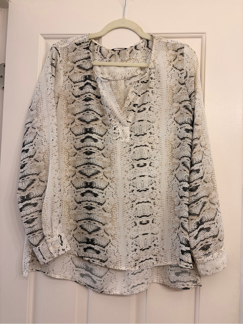 Lightweight Snake-Print V-Neck Blouse - White